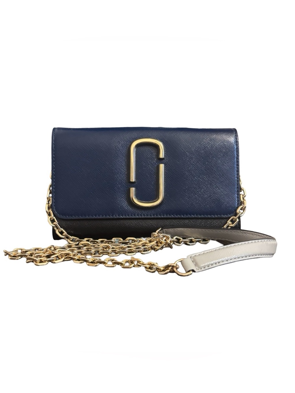 Marc Jacobs Snapshot Chain Wallet Navy, Black & Powder Blue w/Gold Hardware